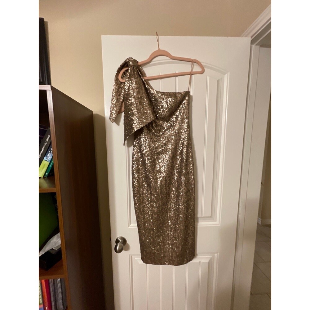 Dress The Population Gold Sequined One Shoulder Gown Size XS